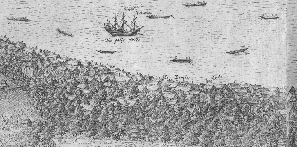 Norden.b&w John Norden London panorama of 1600