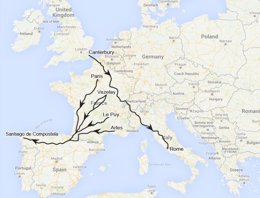 Map of main pilgrimage routes